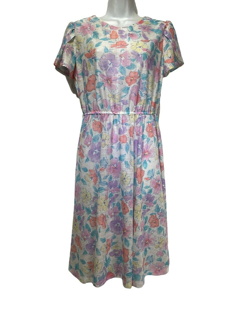 vintage marti petite short sleeve pastel floral dress Size 14 P